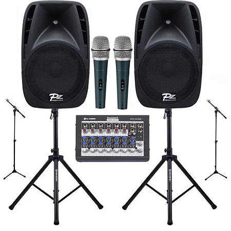 Kit Igreja Pz ProAudio caixas 12 + pedestais Mesa Microfones