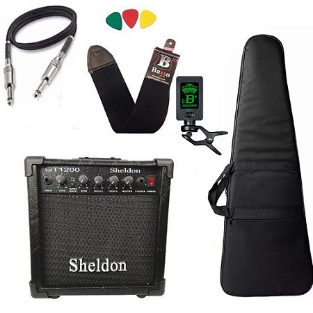 Kit Guitarra Sheldon Gt1200 Amplificador Bag Correia Cabo Afinador