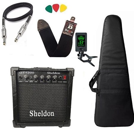 Kit completo Guitarra Sheldon Gt1200 Amplificador Bag Correia Cabo Afinador