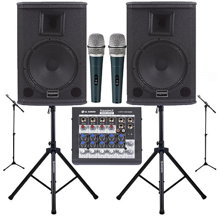 Kit Igreja até 100 pessoas Donner Saga 10 pedestais + Mesa + 2 Mic