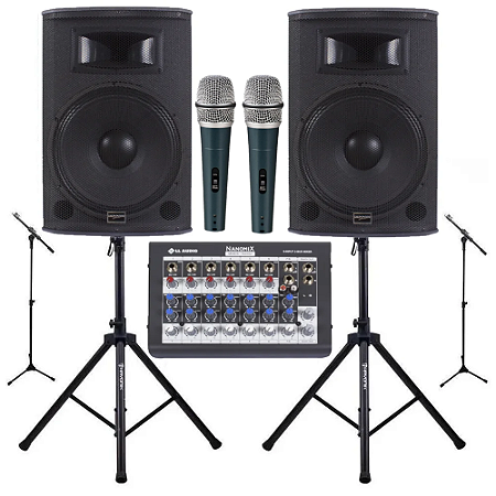 Kit Igreja até 300 pessoas Donner Saga 15 pedestais + Mesa + 2 Mic