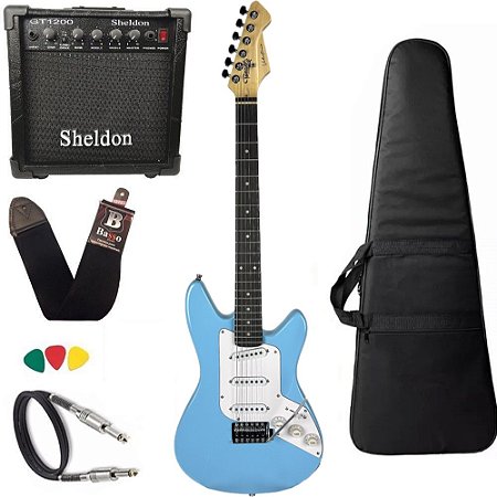 Kit Guitarra Tonante Valentine’s Azul Corpo Alder Amplificador