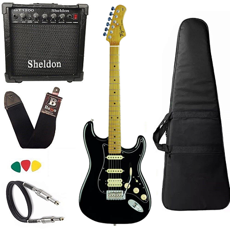 Kit Guitarra Tagima TG540 Preta Escala Clara Amplificador