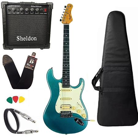 Kit Guitarra Tagima TG540 Azul LPB escala escura Amplificador
