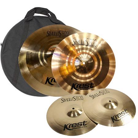 Kit Set pratos Krest Styllus B20 Hihat 14 Crash 16 Ride 20 + Bag