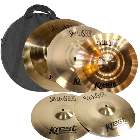 Kit Set pratos Krest Styllus B20 Hihat 14 Crash 18 e 16 Ride 20 + Bag