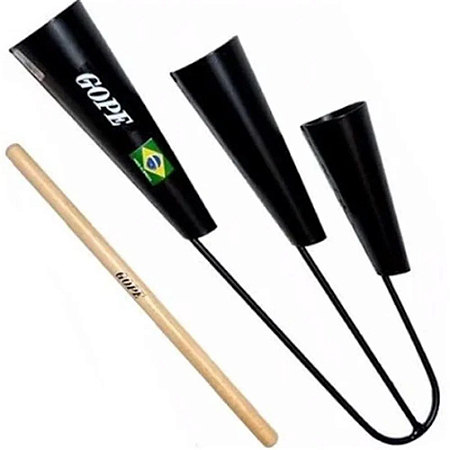 Agogo Triplo Gope Profissional Com Baqueta Preto 677