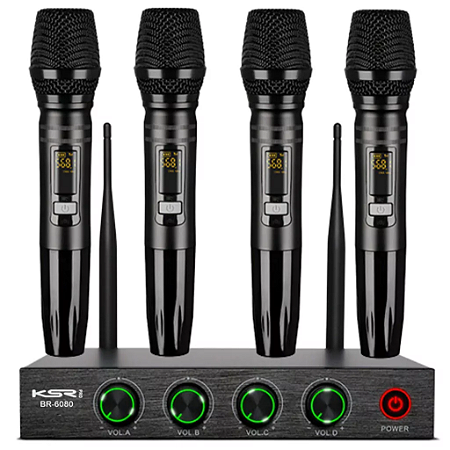 Microfone Ksr Sem Fio 4 microfones Quadruplo Br6080 Kml01