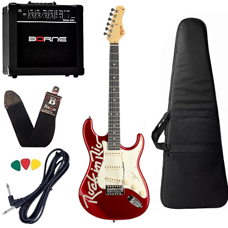 Kit Guitarra Tagima Rock In Rio Guitar Vermelha Amplificador Borne