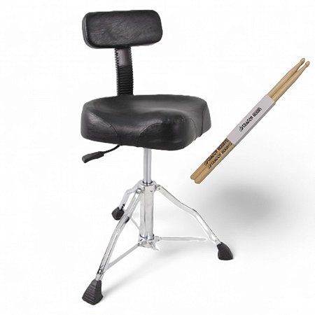 Kit Banco de bateria com encosto Selim pneumático Dreamer SG5BT + Baqueta 7A Hickory