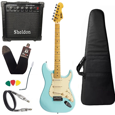 Kit Guitarra Phx St-2 Stratocaster Daphne Blue Azul + Amplificador