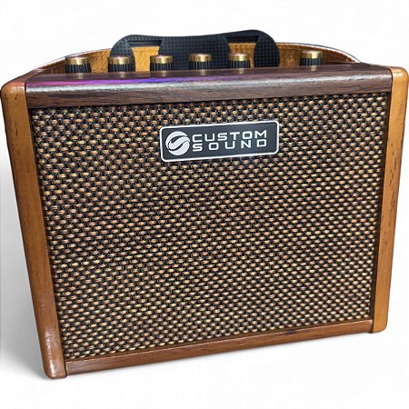 Amplificador portátil Violão e voz Custom Sound Mini 15 bateria reverb bluetooth