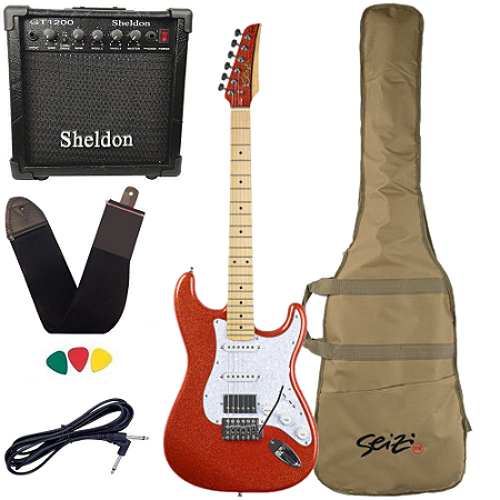 Kit Guitarra Seizi Fun Katana Musashi Hss Lava Red Sparkle Vermelho Amplificador