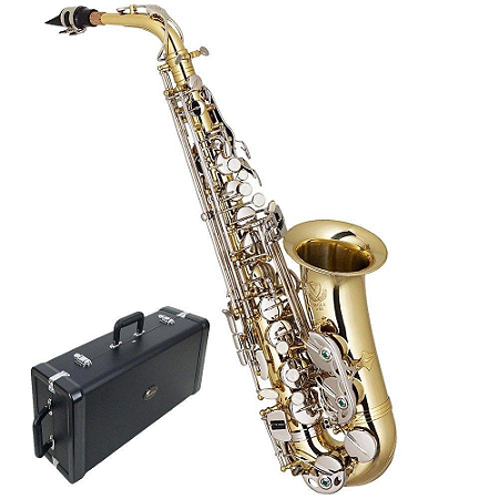 Saxofone Alto Eagle Mib Sa 500ln Laqueado dourado com chaves niqueladas