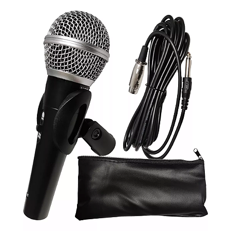 Microfone Sm58 com fio profissional metal + cabo + bag