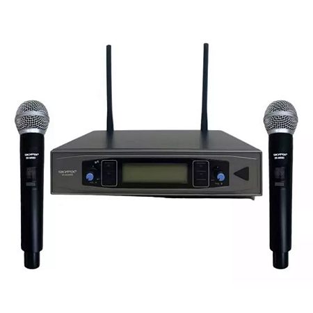 Microfone sem fio duplo profissional Skypix sk-m58d Uhf 200 canais longo alcance