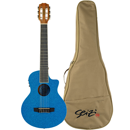 Violão Seizi Fun Panda Elétrico Nylon Royal Blue Sparkle