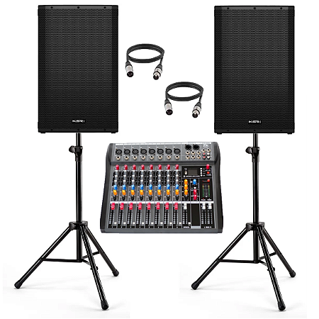 Kit 2 Caixas Ativas 15 K1 1000w Ksr Bluetooth + Mesa 8 canais + Tripe + cabos