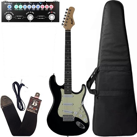 Kit Guitarra Tagima Memphis Mg30 Preto Brilhante + Pedaleira e acessórios
