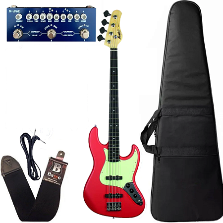 Kit Baixo Tagima Memphis MB50 FRS Vermelho 4 cordas Pedaleira e acessórios