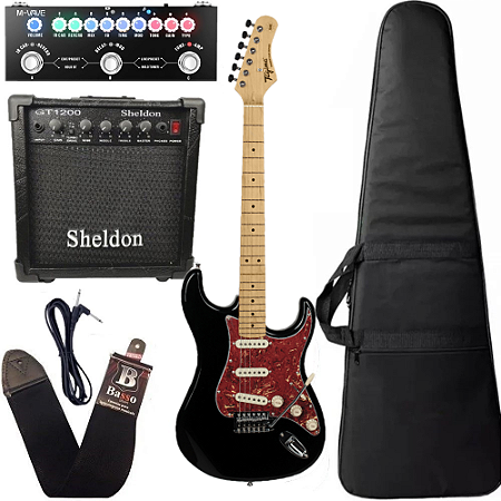 Kit Guitarra Tagima Tg530 Preto + Amplificador Pedaleira e acessórios