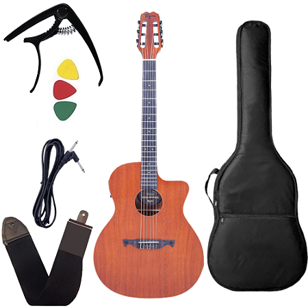 Kit Violão Tagima Vegas Grand Reserva Ntop Nylon Cutaway + acessórios
