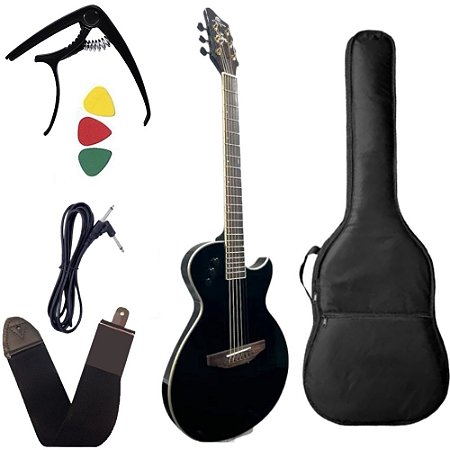 Kit Violão Flat Marques VA-09 Preto Aço capotraste + bag + acessórios