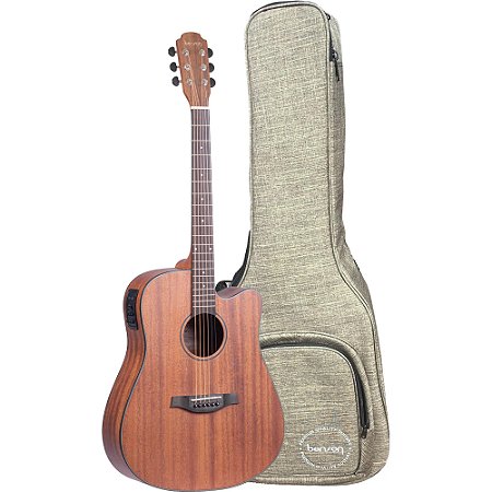 Violão Benson EXD500CE MAH NS Natural Satin Folk Tampo Sólido Nut Rastilho osso + bag
