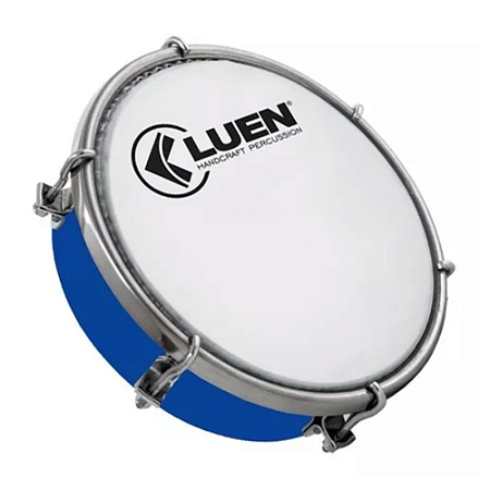 Tamborim Luen 06 Colorsteel Pint Eletro Azul Aro Inox Crom Pele Leitosa 06 Afin 91012az