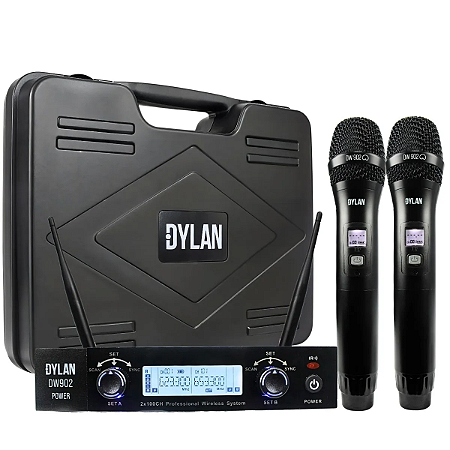 Microfone Dylan sem fio DW-902 Power Uhf Recarregável Preto