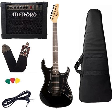 Kit Guitarra Tagima TG520 BK Preto + Cubo Meteoro Space Júnior 35gs