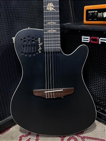 Violao flat Marques 7 Cordas Nylon 7 VN145 BKSEQ preto cap fishman