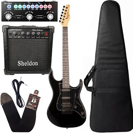 Kit Guitarra Tagima Tg520 Preto + Amplificador Pedaleira e acessórios