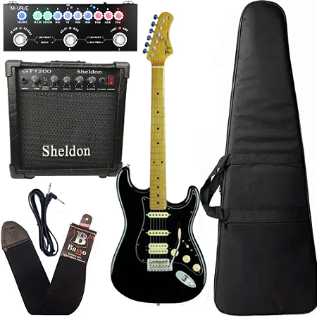 Kit Guitarra Tagima Tg540 Preto + Amplificador Pedaleira e acessórios