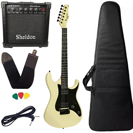 Kit Guitarra Tagima Tg-525 Owh Branca Escudo BK Amplificador