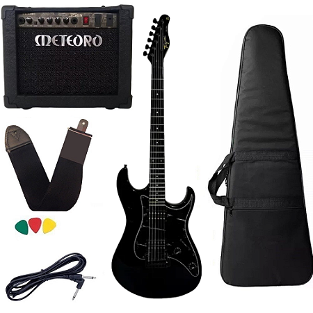 Kit Guitarra Tagima Tg-525 Bk Preta Escudo Bk Cubo Meteoro
