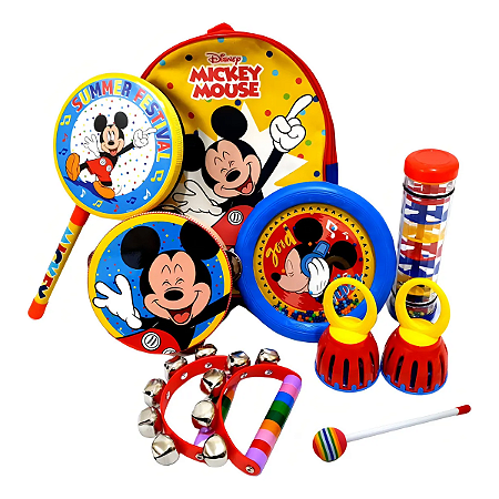 Kit musicalização infantil Mickey c/ mochila + 6 instrumentos