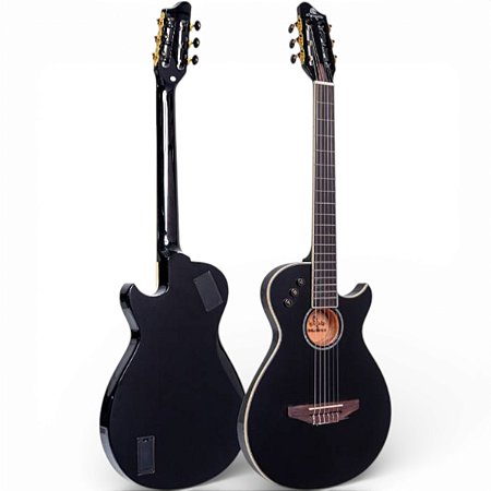 Violão Marquês VN-14 Preto Nylon Flat Eletroacústico nut rastilho osso