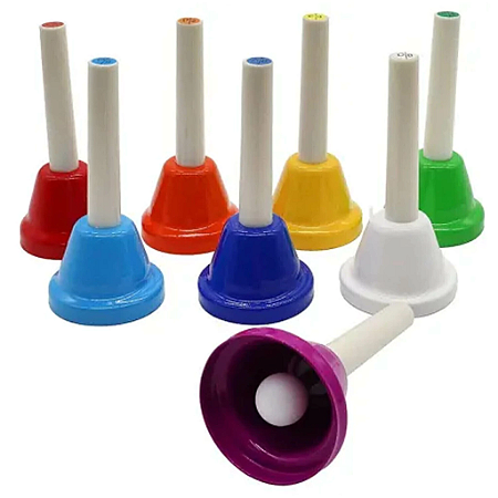 Kit 8 Sinos Metal Colorido Haste Plástico Musicalização Infantil Liverpool