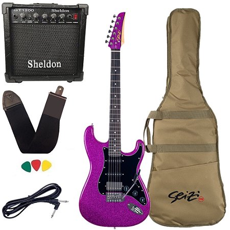 Kit Guitarra Seizi Fun Katana Musashi HSS Dark Purple Sparkle Amplificador