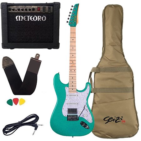 Kit Guitarra Seizi Fun Katana Musashi HSS Turquoise Sparkle + Meteoro 35GS