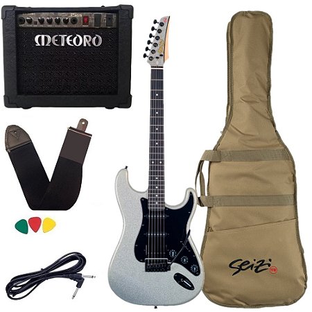 Kit Guitarra Seizi Fun Katana Musashi HSS Lighter Silver Sparkle + Meteoro 35GS