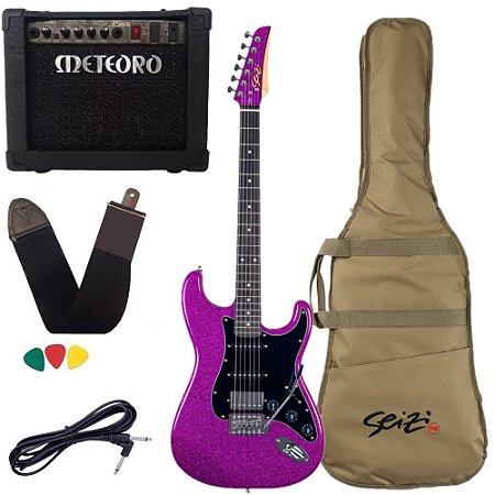 Kit Guitarra Seizi Fun Katana Musashi HSS Dark Purple Sparkle + Meteoro 35GS