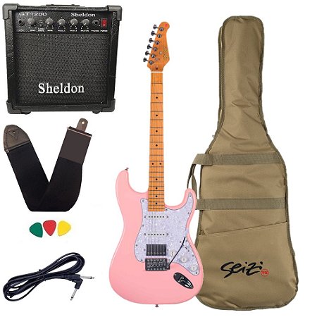 Kit Guitarra Seizi Fun Vintage Budokan Shell Pink Amplificador