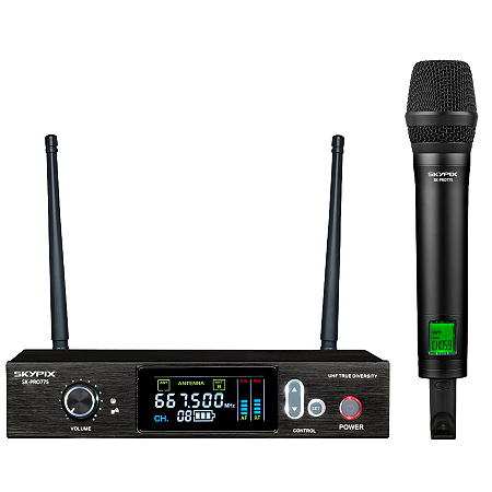 Microfone Sem Fio de Mão single unitário Skypix SK-PRO775 UHF 200 Canais alcance 200mt