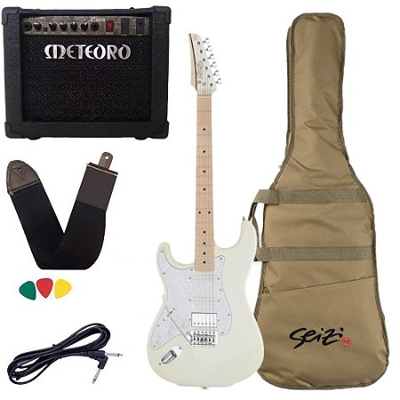 Kit Guitarra Canhota Seizi Fun Katana Musashi HSS MP Lefty Snow White Sparkle Meteoro