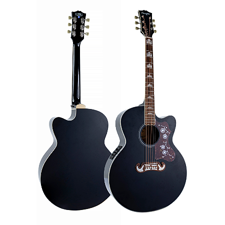Violão Jumbo Marques Va-209Bkeq Preto Aço Com Captação Fishman