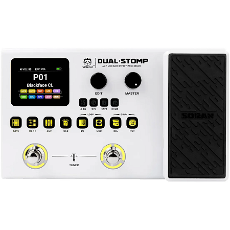 Pedaleira Soran dual Stomp wah loop 125 efeitos Ir Bluetooth bateria p/ guitarra baixo violão