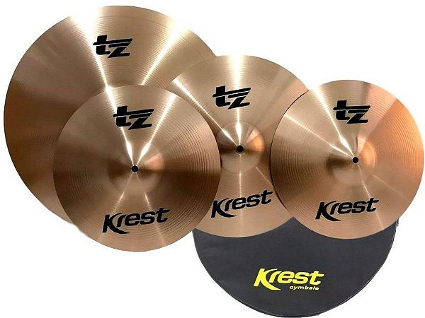 Set Kit Pratos Bateria Krest Tz Set1 14 16 20 com Capa Bag