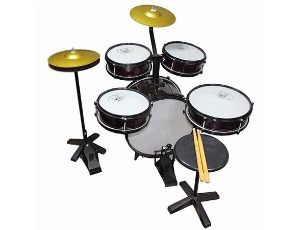 Bateria Criança Infantil Rock Baby Preto Completo + Chimbal